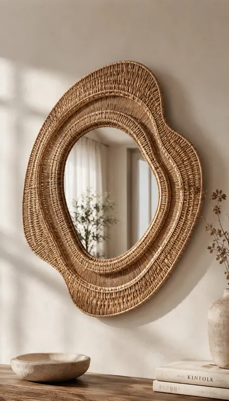 Mirror with woven kraft paper frame